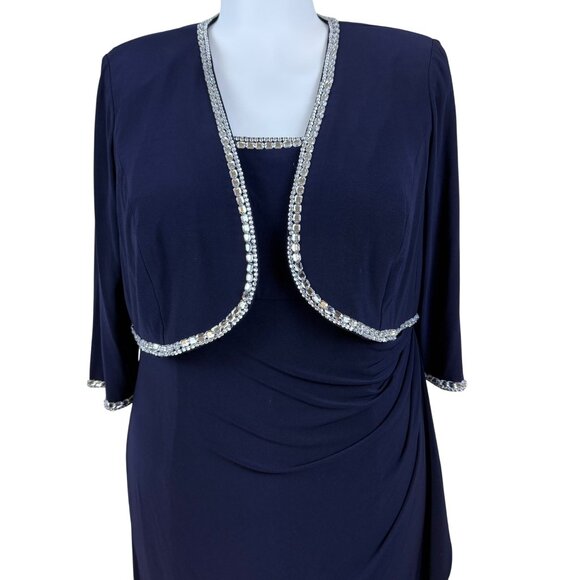 Jeanne Alexander Women's Navy Polyester Embellished Gown W/ Bolero Jacket Sz 20W - Picture 6 of 11